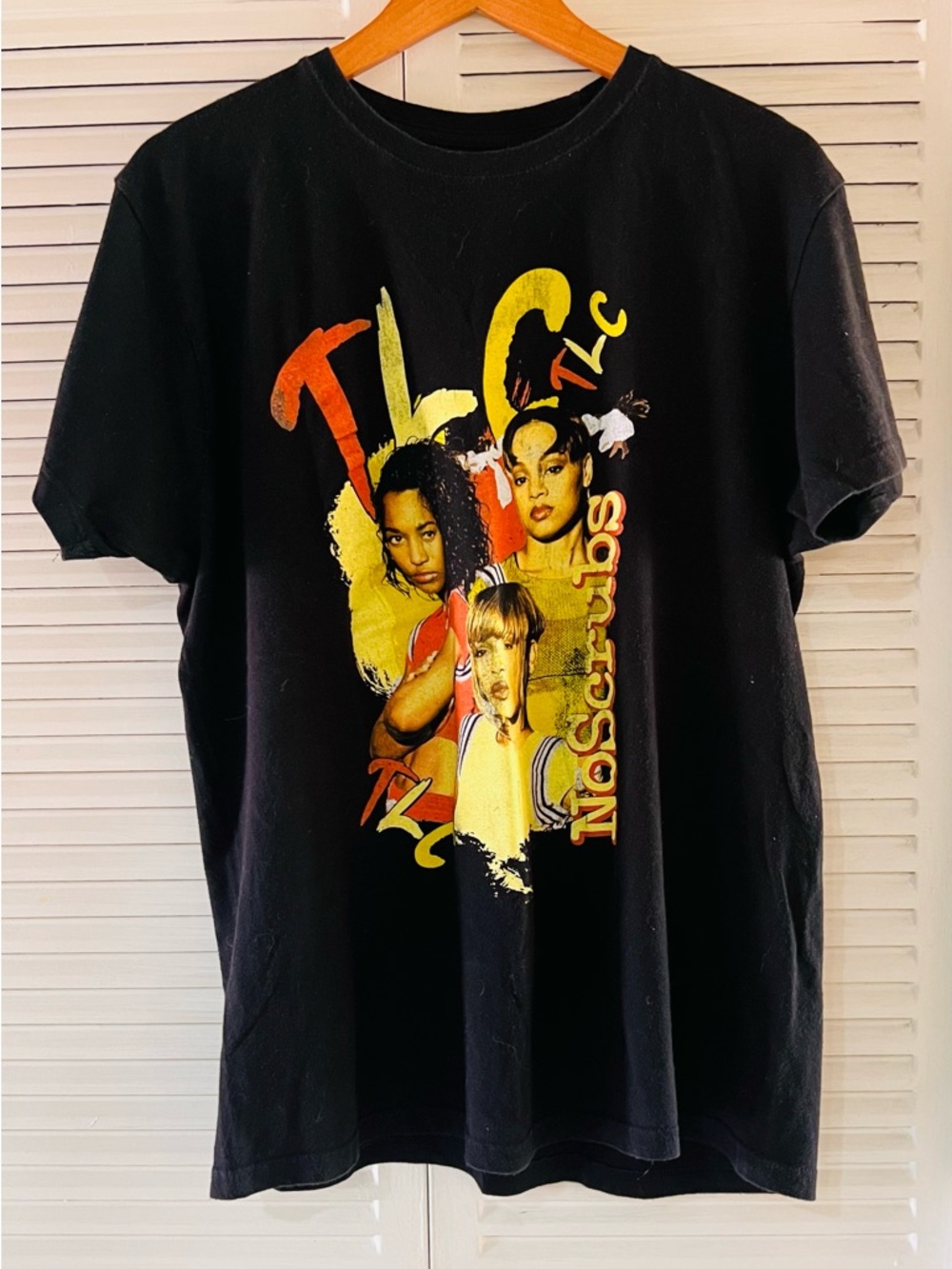 TLC Graphic Band Tee in Black with Yellow & Red Print remixed by Slow Jamz